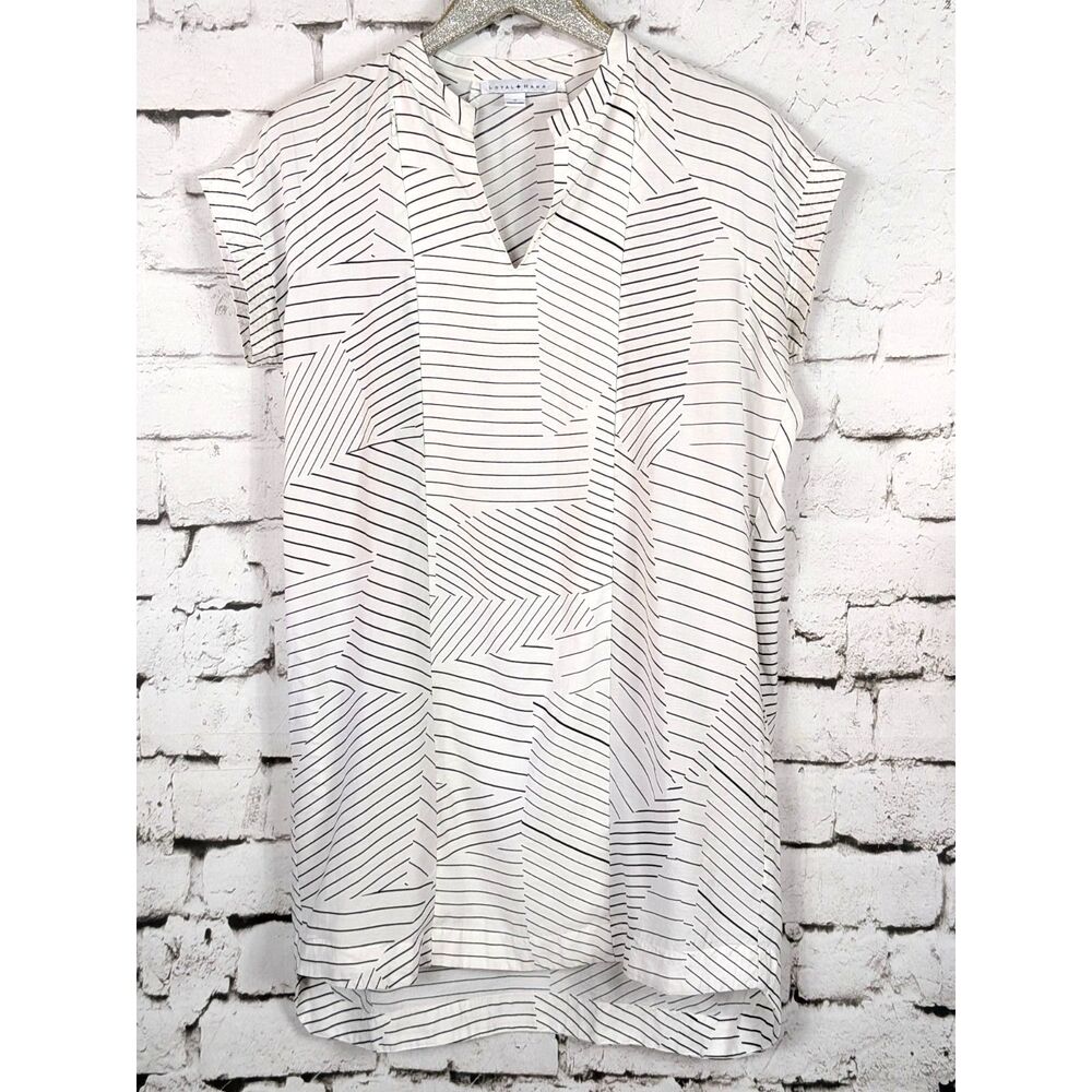 LOYAL HANA Cybelle Nursing Maternity Shirt Dress Pockets White Black Medium